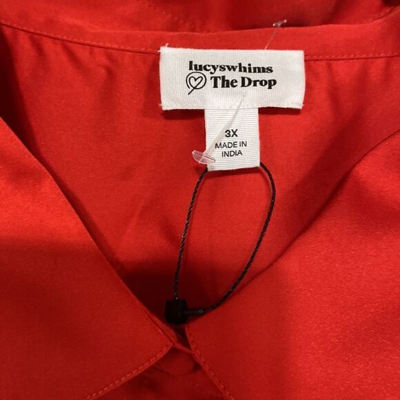 Lucyswhims The Drop Red Satin Stretch Blouse 3X NWT - Picture 11 of 12